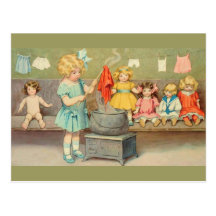 Vintage Little Girl Playing With Dolls Postcards