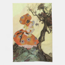 Vintage Little Miss Muffet w Spider Nursery Rhyme Hand Towel