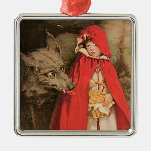 Vintage Little Red Riding Hood and Big Bad Wolf Metal Ornament