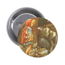 Vintage Little Red Riding Hood and Wolf in Forest Pinback Buttons