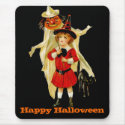 Vintage Little Witch and Cat Mousepad by Vintage_Gifts Vintage Little Witch and Cat Mousepad
