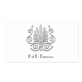 Vintage look art deco plume pattern #2 Silver BW Business Card