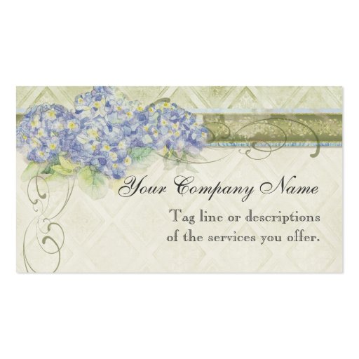 Vintage Look Floral Blue Hydrangea Flowers Swirl Business Card Templates (front side)