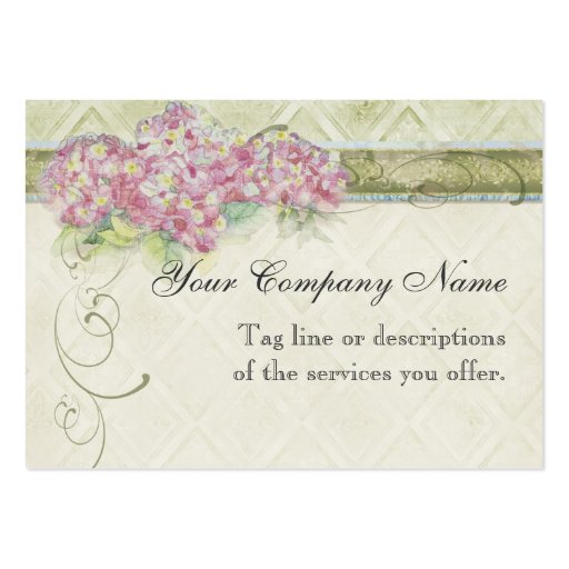 Vintage Look Floral Blue Hydrangea Flowers Swirl Business Card (front side)