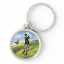 Vintage look Golfer Golf Keychain