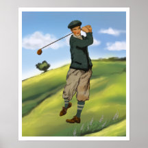 Vintage look Golfer Golf Print