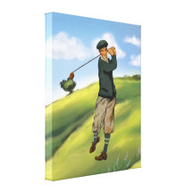 Vintage look Golfer Golf Stretched Canvas Prints