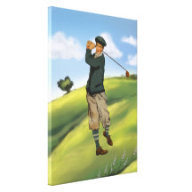 Vintage look Golfer Golf  wrapped canvas print