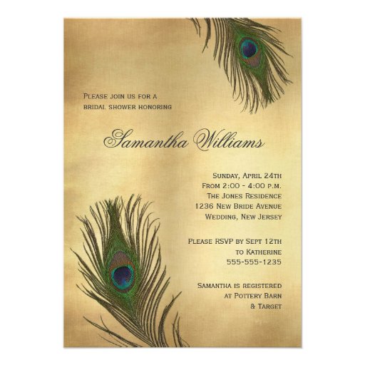 Vintage Look Peacock Feathers Bridal Shower Announcement