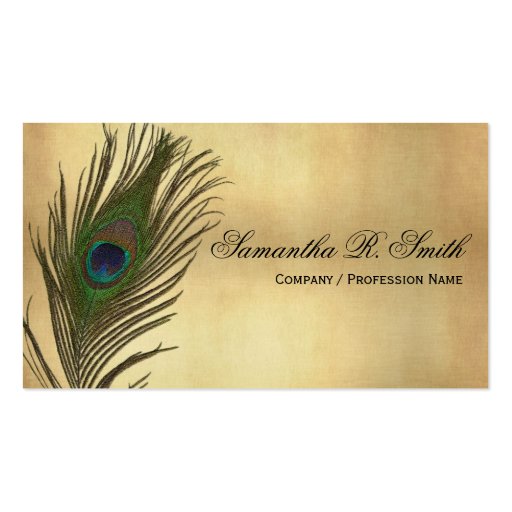Vintage Look Peacock Feathers Elegant Business Cards (front side)