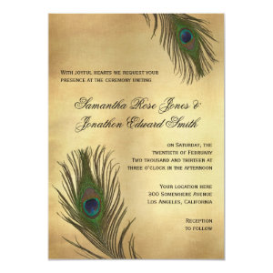 Vintage Look Peacock Feathers Wedding Invitation 5