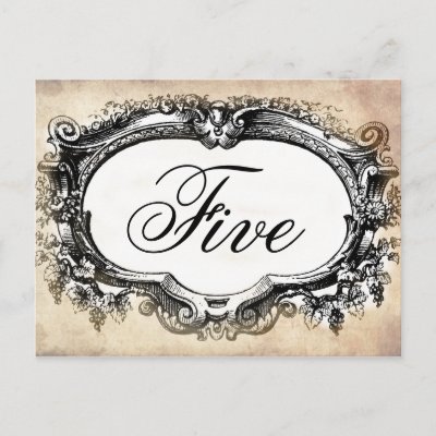 Vintage look Table number card for weddings Post Cards
