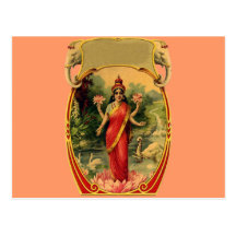 vintage Lotus Flower Hindu Goddess Lakshmi Postcards