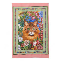 Vintage Louis Wain Cat and Flowers Kitchen Towel