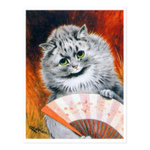 Vintage Louis Wain Cat with Fan Postcard