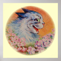 Vintage Louis Wain Flowers For You Cat Art Poster