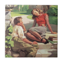 Vintage Love and Romance College Coed Students Tiles