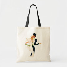 Vintage Love and Romance, Modern Wedding Couple Tote Bags
