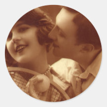 Vintage Love and Romance, Sports Tennis Couple Round Stickers