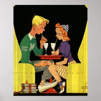 Vintage Love and Romance, Teens at the Soda Shop Poster