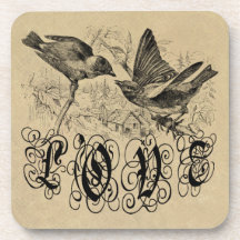 Vintage Love Birds Apparel and Gifts Drink Coasters