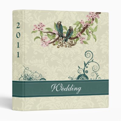 Vintage Love Birds Aqua Teal Pink Wedding Planner 3 Ring Binder