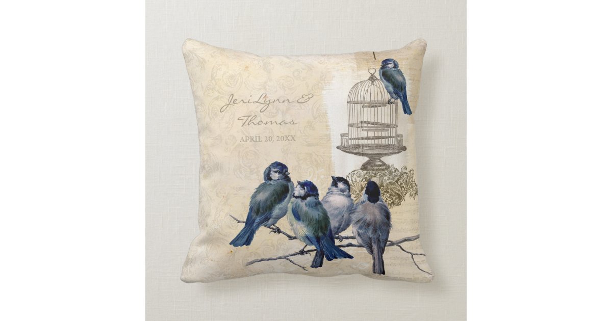 Vintage Love Birds Birdcage Postage Personalized Throw Pillow Zazzle