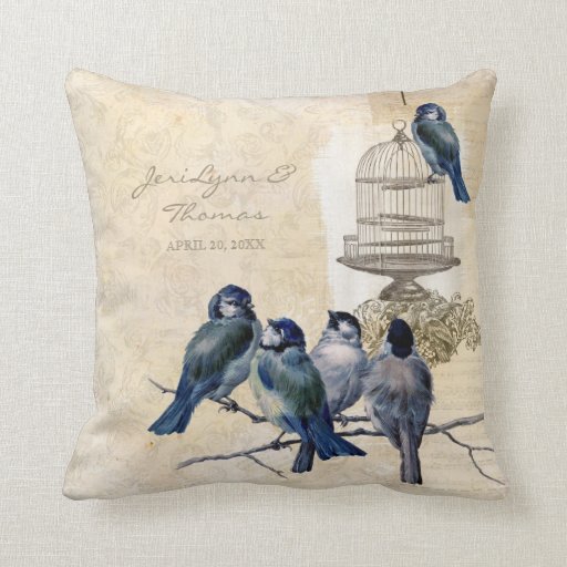 Vintage Love Birds Birdcage Postage Personalized Throw Pillow Zazzle