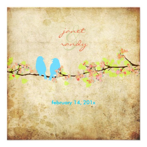 Vintage love birds/colorful blossoms custom invite
