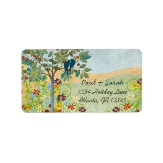 Vintage Love Birds Fruit Tree Damask Hills label