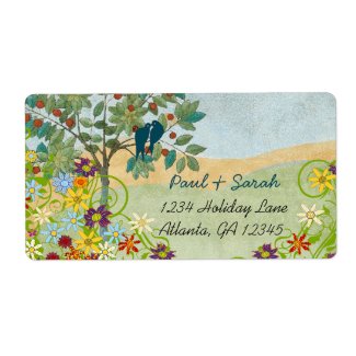 Vintage Love Birds Fruit Tree Damask Hills label