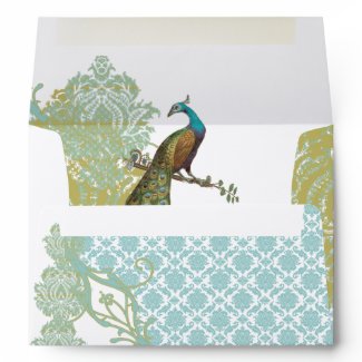 Vintage Love Birds Lagoon Damask envelope