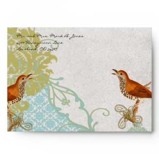 Vintage Love Birds Lagoon Damask Envelopes envelope