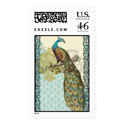 Vintage Love Birds Lagoon Peacock Weddings Stamps