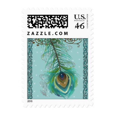 Vintage Love Birds Peacock Star Wedding Invitation Stamps
