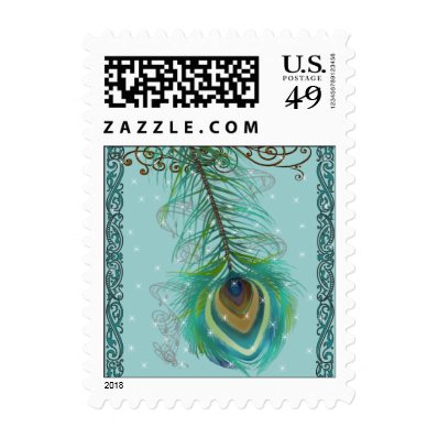 Vintage Love Birds Peacock Star Wedding Invitation Postage Stamp