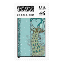 Vintage Love Birds Peacock Wedding Invitation Postage Stamp