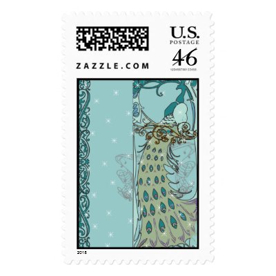Vintage Love Birds Peacock Wedding Invitation Postage Stamp