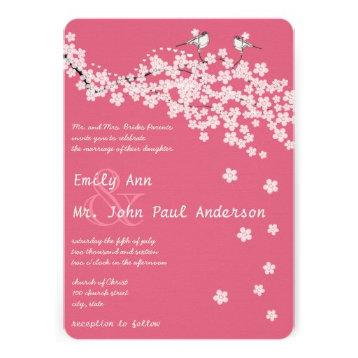 Vintage Love Birds Pink Cherry Blossom Weddings Personalized Announcement