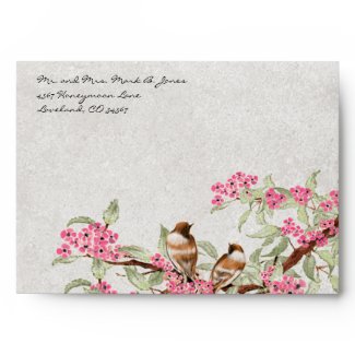Vintage Love Birds Pink Flower Branch Envelopes envelope