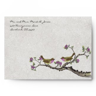 Vintage Love Birds Purple Flower Envelopes envelope