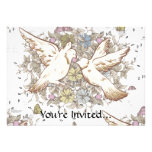 Vintage Love Birds, Two White Doves Floral Invites