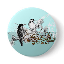 Vintage Love Birds Wedding Invitation Pinback Button