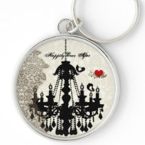 Vintage Love Birds Wedding Invitation Keychain