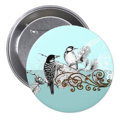 Vintage Love Birds Wedding Invitation Pinback Button