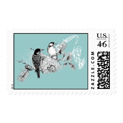 Vintage Love Birds Wedding Invitation postage stamp