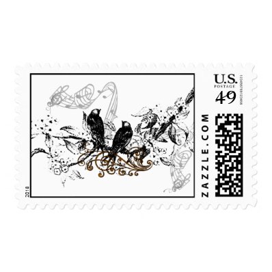 Vintage Love Birds Wedding Invitation Stamp