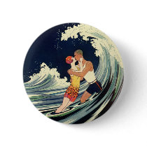 Vintage Love in the Surf; Romantic Kiss Buttons
