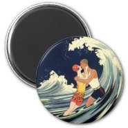 Vintage Love in the Surf, Romantic Kiss by Beach Refrigerator Magnet