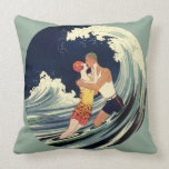 Vintage Love in the Surf; Romantic Kiss by Beach Pillows